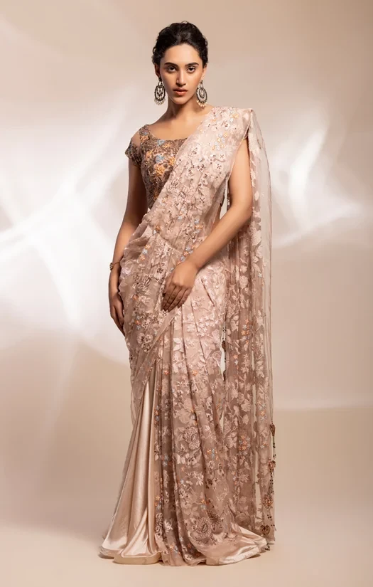 Saree drape that has embellished palllu worn with embroidered choli blouse